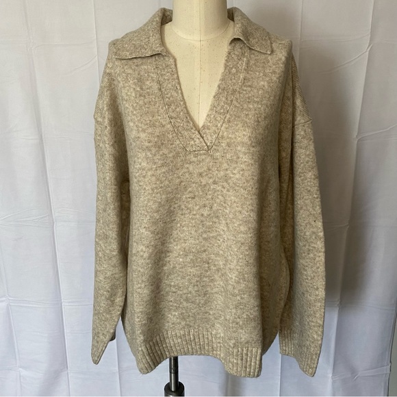 H&M Sweaters Hm Fineknit Collared Sweater Size L Beige Melange